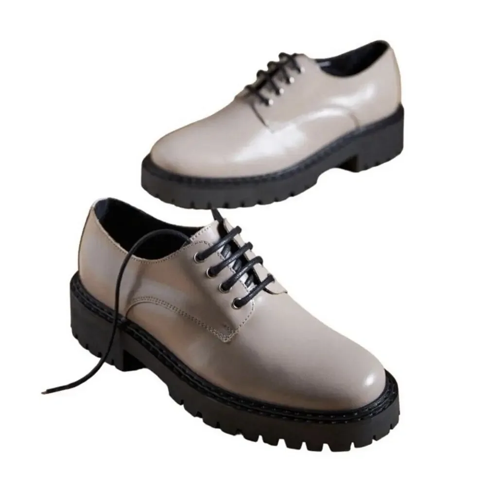 New Maeve Anthropologie Oxford Leather Sand Tan Lace Up Shoes Size 9 Size 39 - Picture 4 of 10